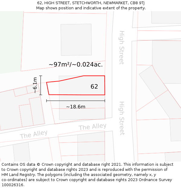 62, HIGH STREET, STETCHWORTH, NEWMARKET, CB8 9TJ: Plot and title map