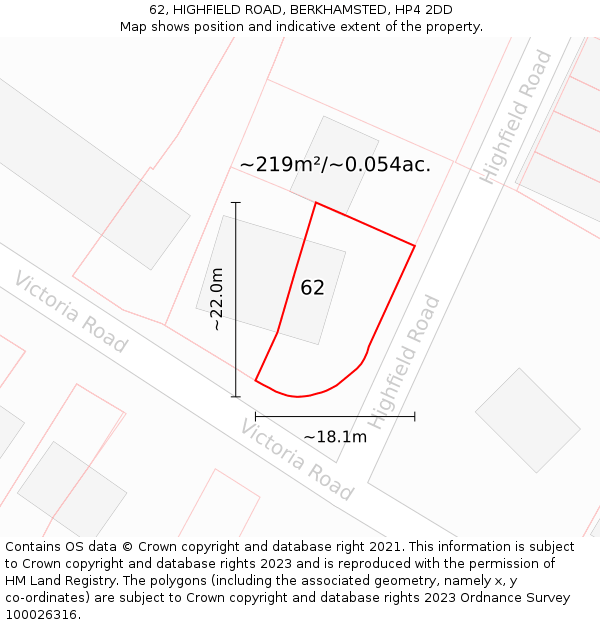 62, HIGHFIELD ROAD, BERKHAMSTED, HP4 2DD: Plot and title map
