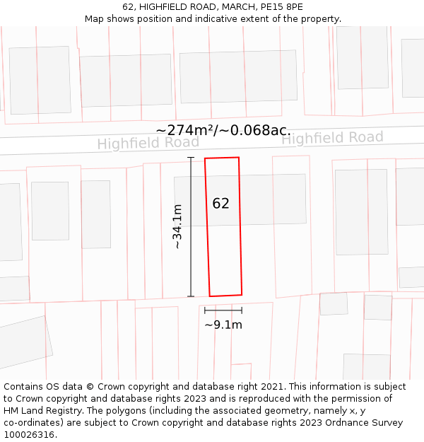 62, HIGHFIELD ROAD, MARCH, PE15 8PE: Plot and title map