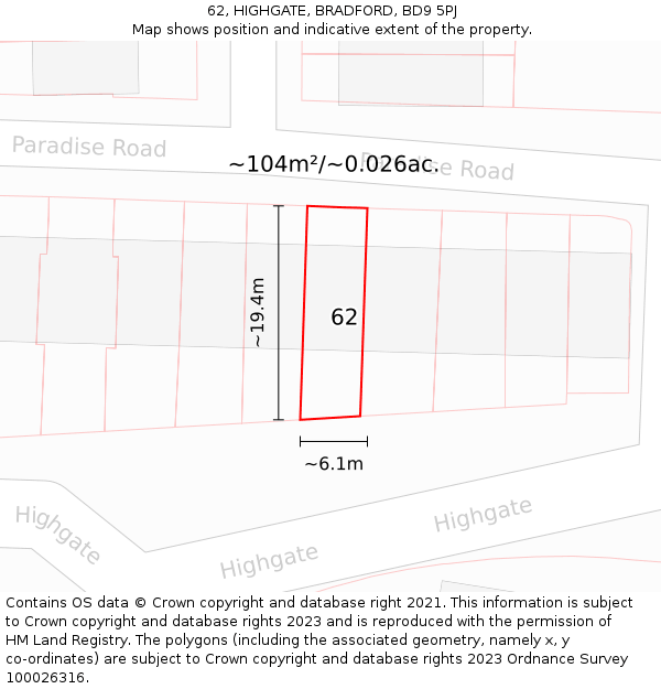 62, HIGHGATE, BRADFORD, BD9 5PJ: Plot and title map