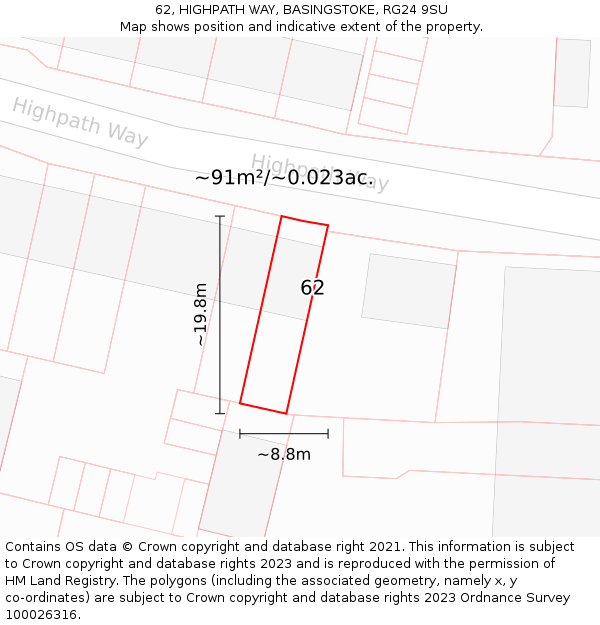 62, HIGHPATH WAY, BASINGSTOKE, RG24 9SU: Plot and title map