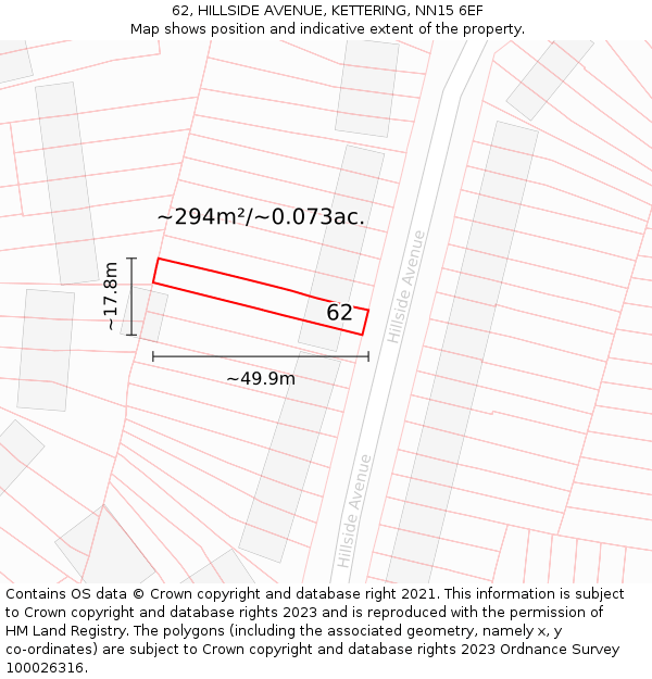 62, HILLSIDE AVENUE, KETTERING, NN15 6EF: Plot and title map