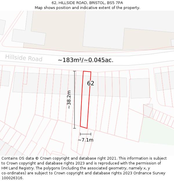 62, HILLSIDE ROAD, BRISTOL, BS5 7PA: Plot and title map