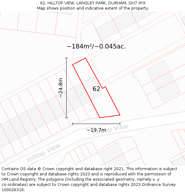 62, HILLTOP VIEW, LANGLEY PARK, DURHAM, DH7 9YX: Plot and title map