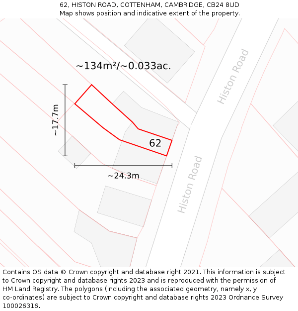 62, HISTON ROAD, COTTENHAM, CAMBRIDGE, CB24 8UD: Plot and title map