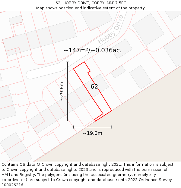 62, HOBBY DRIVE, CORBY, NN17 5FG: Plot and title map