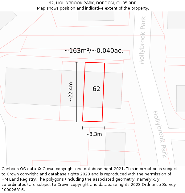 62, HOLLYBROOK PARK, BORDON, GU35 0DR: Plot and title map