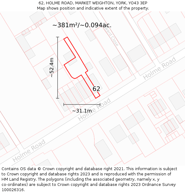 62, HOLME ROAD, MARKET WEIGHTON, YORK, YO43 3EP: Plot and title map