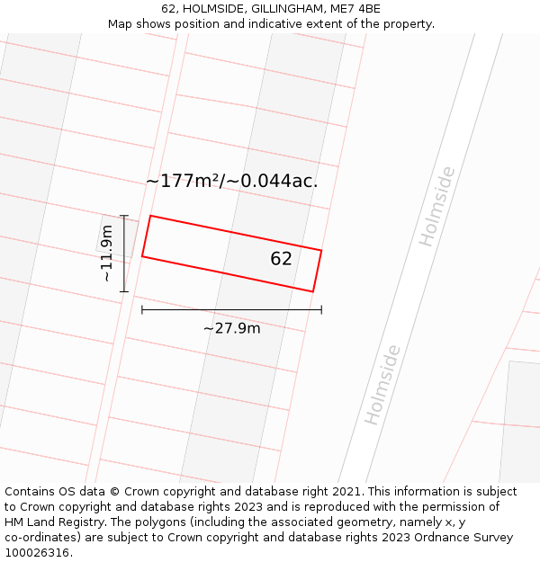 62, HOLMSIDE, GILLINGHAM, ME7 4BE: Plot and title map