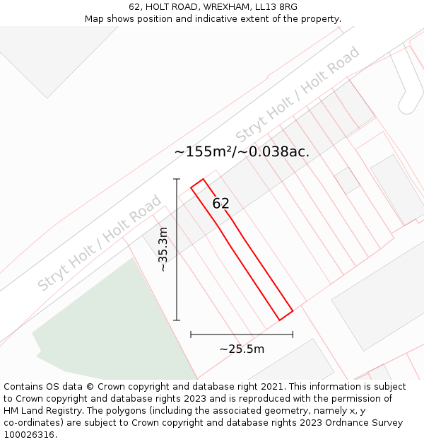 62, HOLT ROAD, WREXHAM, LL13 8RG: Plot and title map