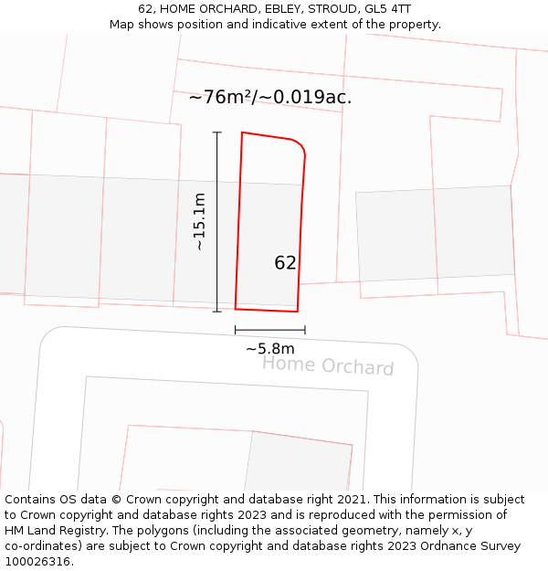 62, HOME ORCHARD, EBLEY, STROUD, GL5 4TT: Plot and title map