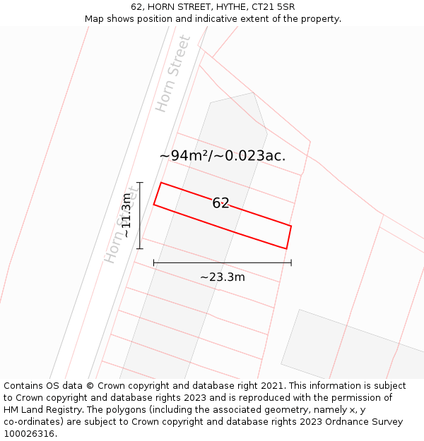 62, HORN STREET, HYTHE, CT21 5SR: Plot and title map