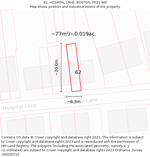 62, HOSPITAL LANE, BOSTON, PE21 9EE: Plot and title map