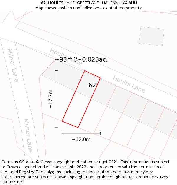 62, HOULTS LANE, GREETLAND, HALIFAX, HX4 8HN: Plot and title map