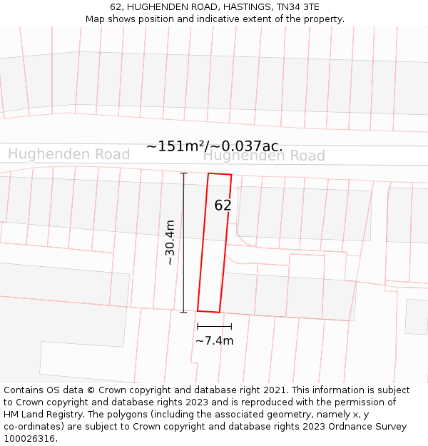 62, HUGHENDEN ROAD, HASTINGS, TN34 3TE: Plot and title map