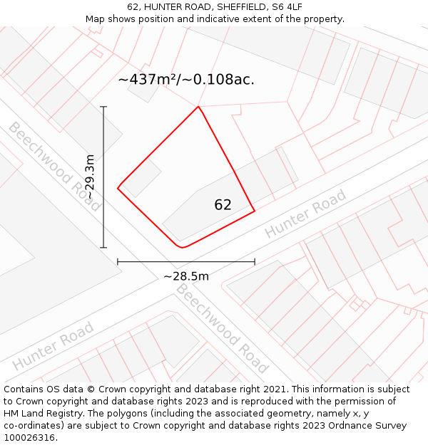 62, HUNTER ROAD, SHEFFIELD, S6 4LF: Plot and title map