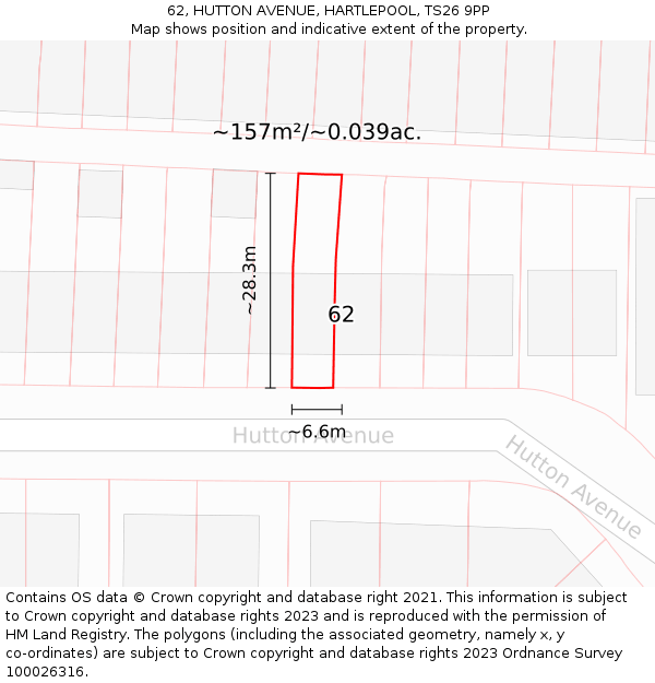 62, HUTTON AVENUE, HARTLEPOOL, TS26 9PP: Plot and title map