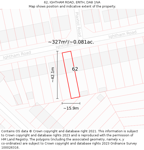 62, IGHTHAM ROAD, ERITH, DA8 1NA: Plot and title map