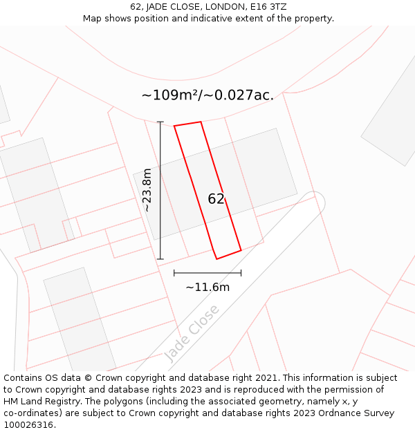 62, JADE CLOSE, LONDON, E16 3TZ: Plot and title map