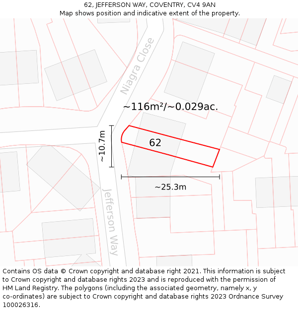 62, JEFFERSON WAY, COVENTRY, CV4 9AN: Plot and title map