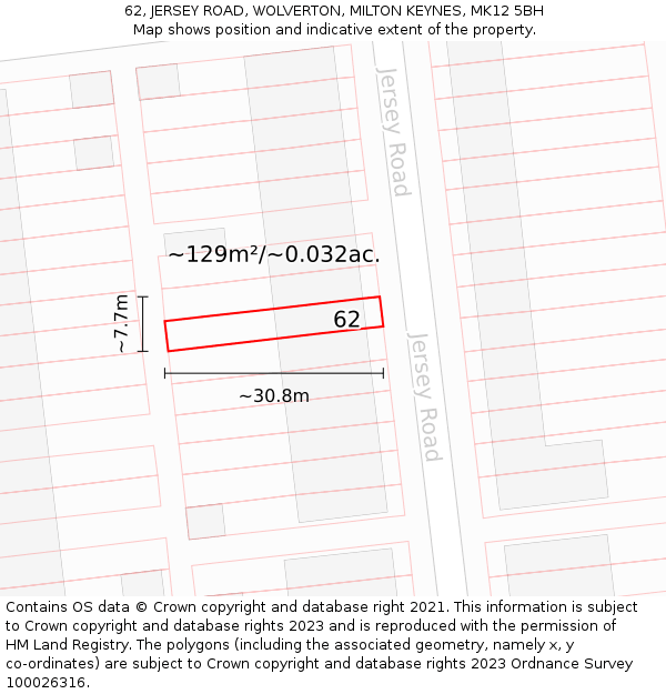 62, JERSEY ROAD, WOLVERTON, MILTON KEYNES, MK12 5BH: Plot and title map