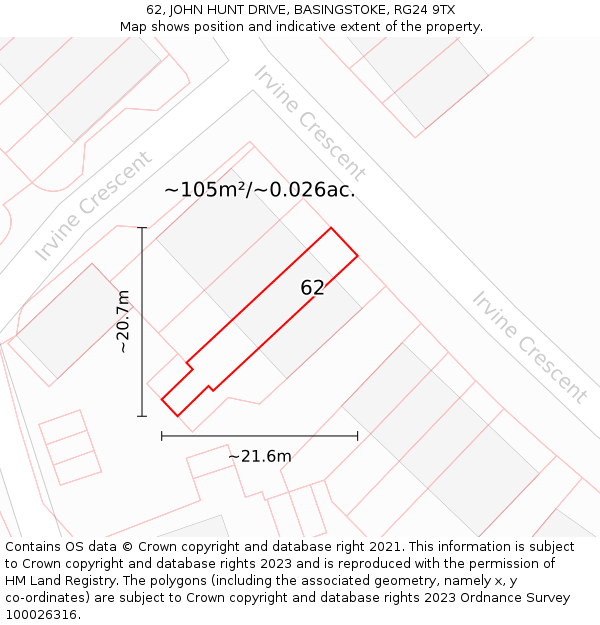 62, JOHN HUNT DRIVE, BASINGSTOKE, RG24 9TX: Plot and title map