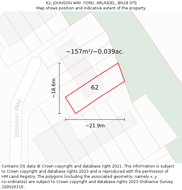 62, JOHNSON WAY, FORD, ARUNDEL, BN18 0TS: Plot and title map