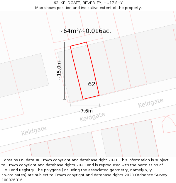 62, KELDGATE, BEVERLEY, HU17 8HY: Plot and title map