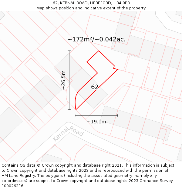 62, KERNAL ROAD, HEREFORD, HR4 0PR: Plot and title map