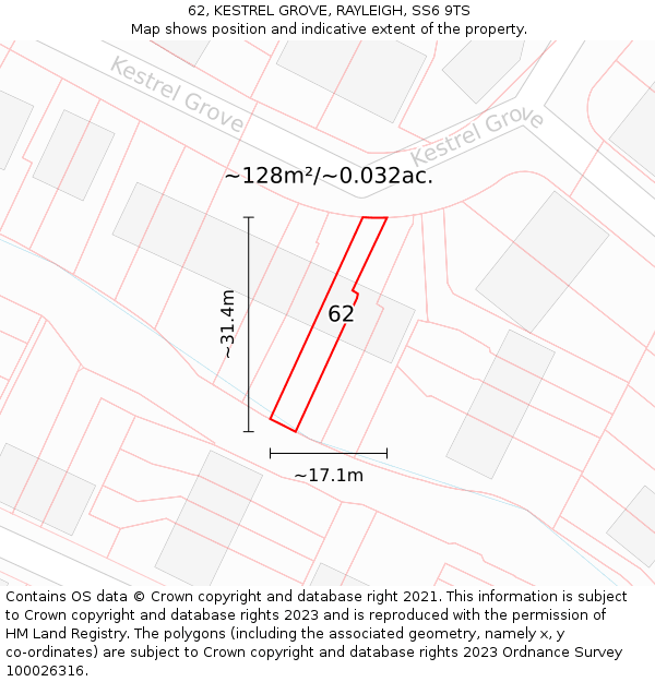 62, KESTREL GROVE, RAYLEIGH, SS6 9TS: Plot and title map