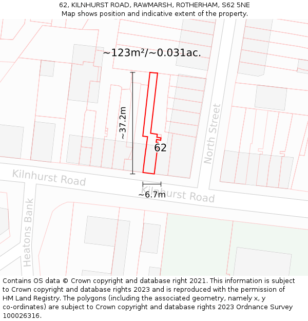62, KILNHURST ROAD, RAWMARSH, ROTHERHAM, S62 5NE: Plot and title map