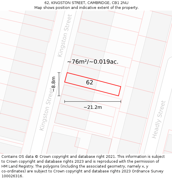 62, KINGSTON STREET, CAMBRIDGE, CB1 2NU: Plot and title map