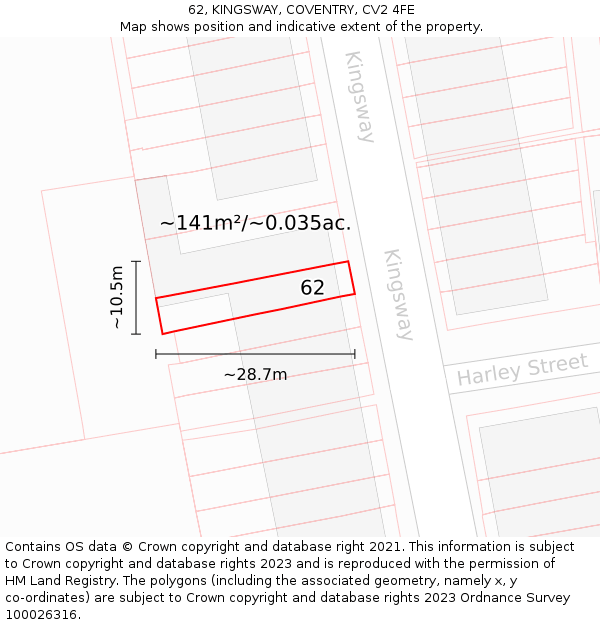 62, KINGSWAY, COVENTRY, CV2 4FE: Plot and title map