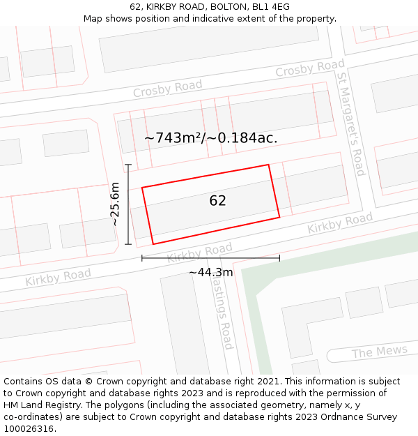 62, KIRKBY ROAD, BOLTON, BL1 4EG: Plot and title map
