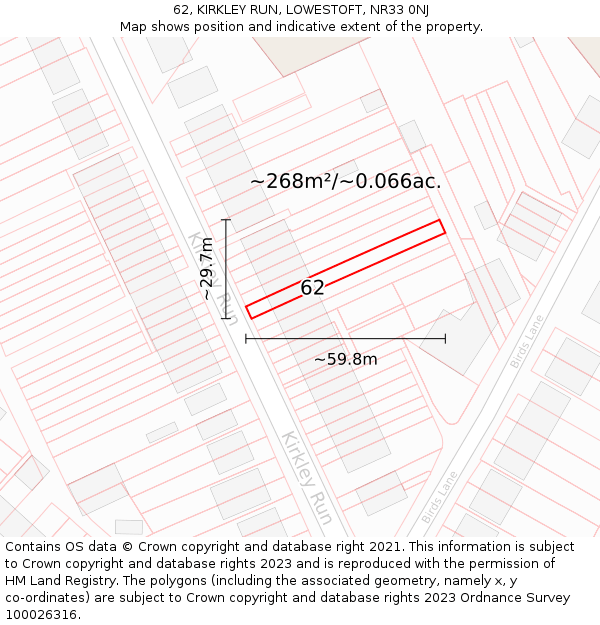 62, KIRKLEY RUN, LOWESTOFT, NR33 0NJ: Plot and title map