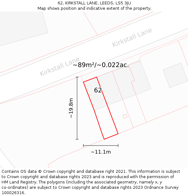 62, KIRKSTALL LANE, LEEDS, LS5 3JU: Plot and title map