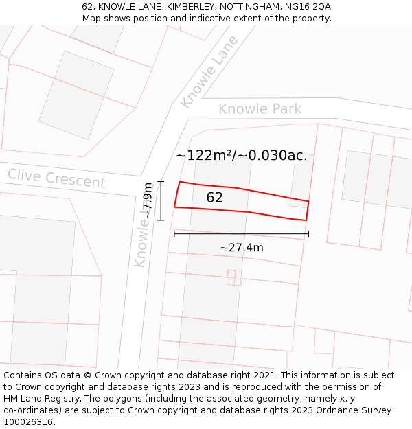 62, KNOWLE LANE, KIMBERLEY, NOTTINGHAM, NG16 2QA: Plot and title map