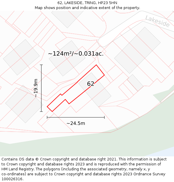 62, LAKESIDE, TRING, HP23 5HN: Plot and title map