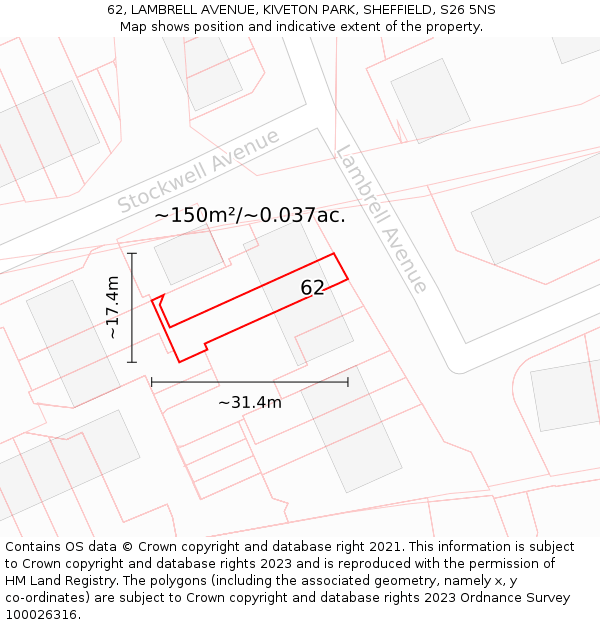 62, LAMBRELL AVENUE, KIVETON PARK, SHEFFIELD, S26 5NS: Plot and title map