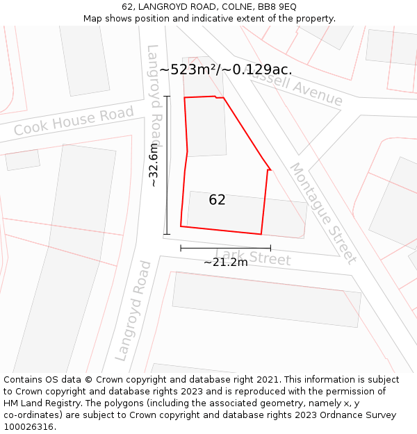 62, LANGROYD ROAD, COLNE, BB8 9EQ: Plot and title map