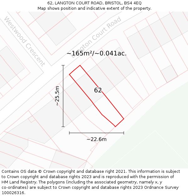 62, LANGTON COURT ROAD, BRISTOL, BS4 4EQ: Plot and title map