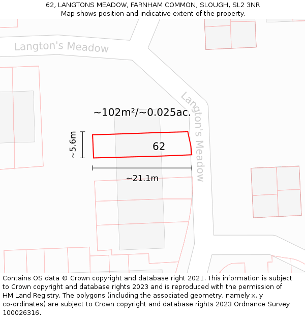 62, LANGTONS MEADOW, FARNHAM COMMON, SLOUGH, SL2 3NR: Plot and title map