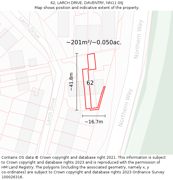 62, LARCH DRIVE, DAVENTRY, NN11 0XJ: Plot and title map