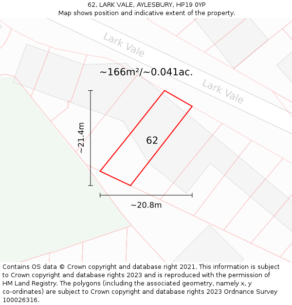 62, LARK VALE, AYLESBURY, HP19 0YP: Plot and title map