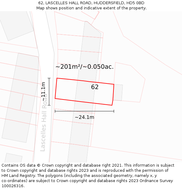 62, LASCELLES HALL ROAD, HUDDERSFIELD, HD5 0BD: Plot and title map