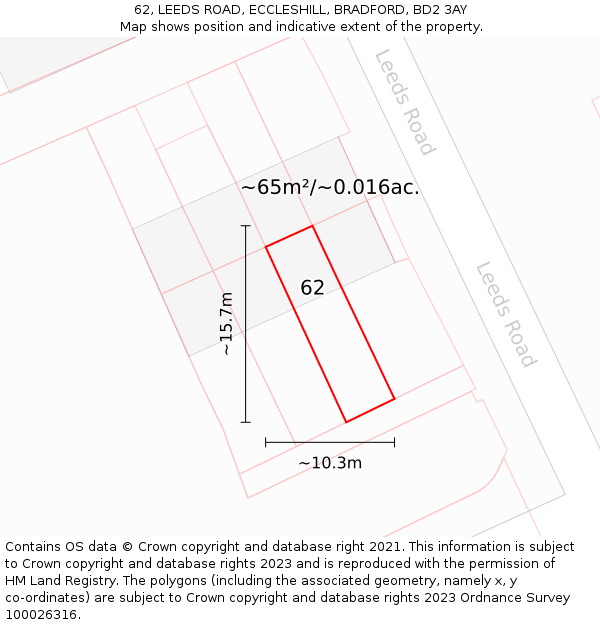 62, LEEDS ROAD, ECCLESHILL, BRADFORD, BD2 3AY: Plot and title map