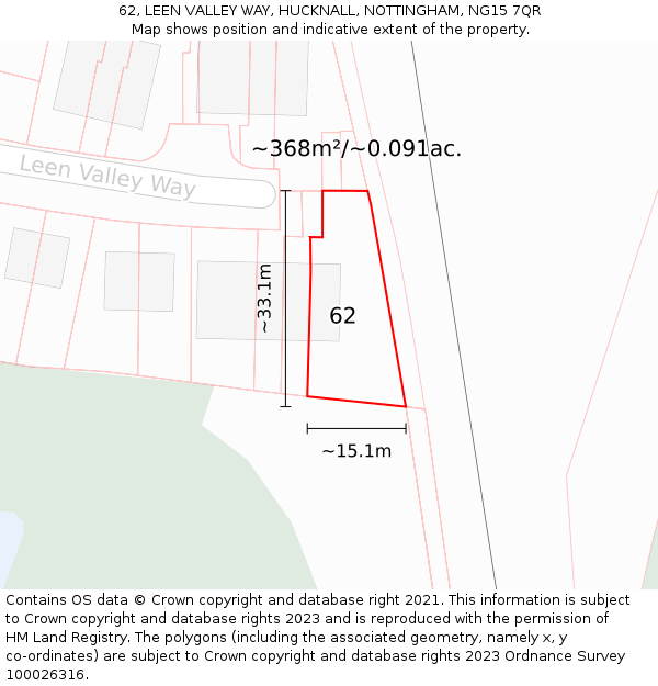62, LEEN VALLEY WAY, HUCKNALL, NOTTINGHAM, NG15 7QR: Plot and title map