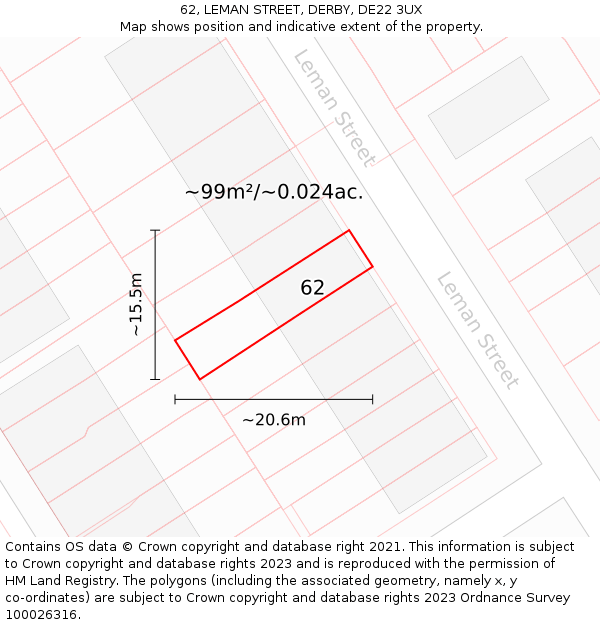 62, LEMAN STREET, DERBY, DE22 3UX: Plot and title map
