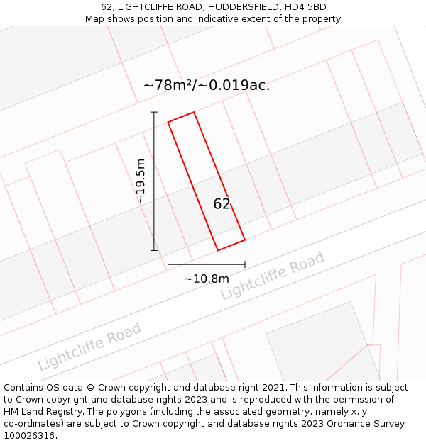 62, LIGHTCLIFFE ROAD, HUDDERSFIELD, HD4 5BD: Plot and title map