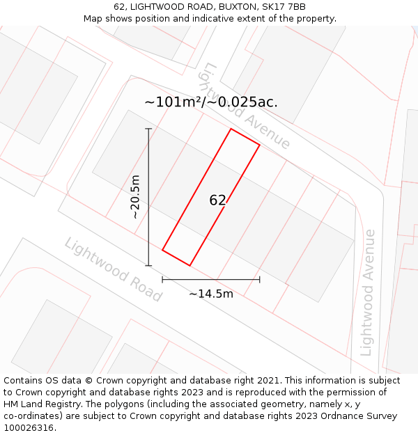 62, LIGHTWOOD ROAD, BUXTON, SK17 7BB: Plot and title map
